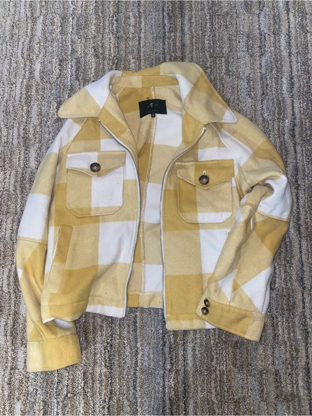 7 For All Mankind Yellow and White Plaid Zip Jacket